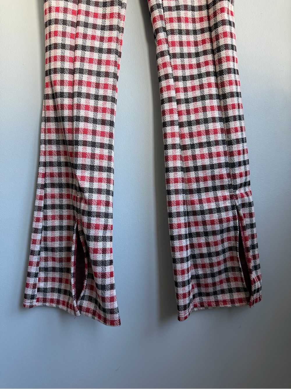 Red Plaid Stretch Flare Pants - Picture 5 of 6